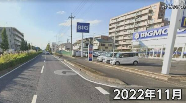 ビッグモーターの除草剤で枯せた街路樹のストリートビュー画像(グーグルマップ)https://www3.nhk.or.jp/news/html/20230727/k10014144121000.html